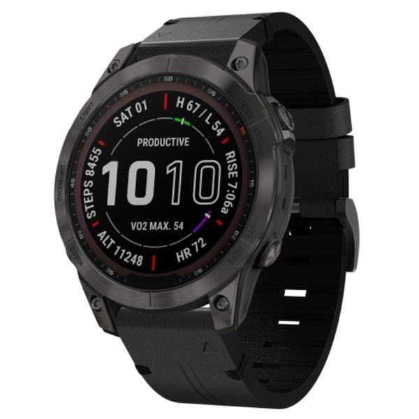 För Garmin Fenix ​​7 Sapphire Solar 22mm läder stålspänne watch Black