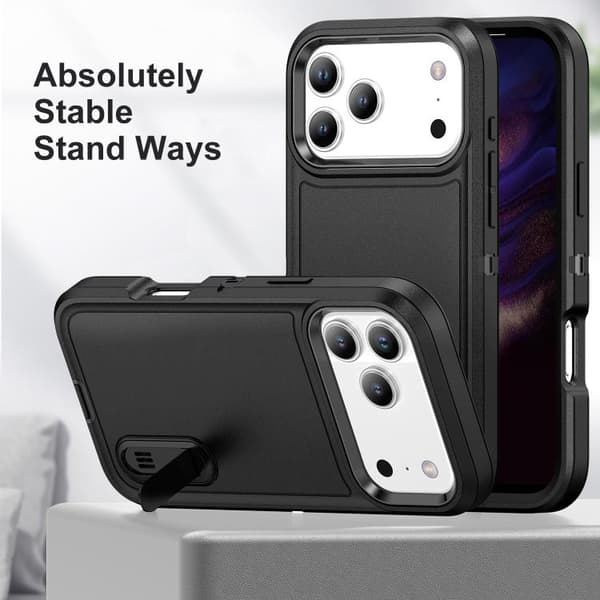 iPhone 18 Pro Max / iPhone 17 Pro Max Skal - robust PC + silikon med hållare Svart