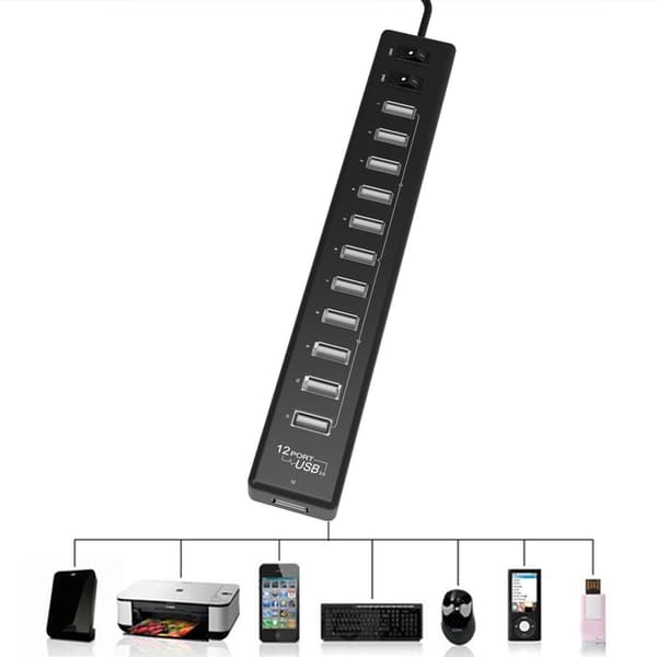 12-Port USB 2.0 Hub för Bärbara Datorer / Netbooks (Svart)