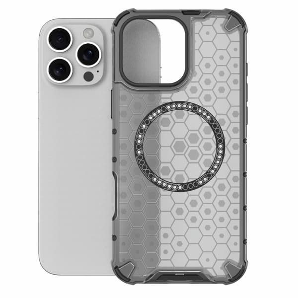 iPhone 16 Pro Honeycomb Magnetisk Ring Stötsäker Skal Svart