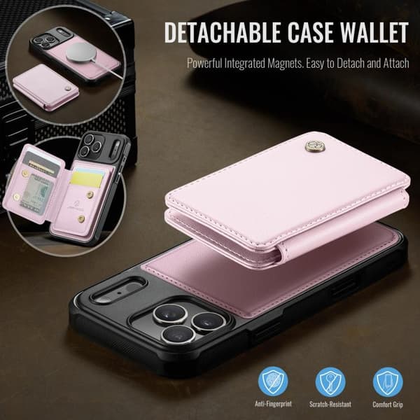 iPhone 18 Pro / iPhone 17 Pro Skal läderfodral JEEHOOD Business Magnetisk Stil RFID Rosa