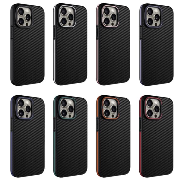 iPhone 16 Pro Skal med Kolfibertextur och Linshållare Gul