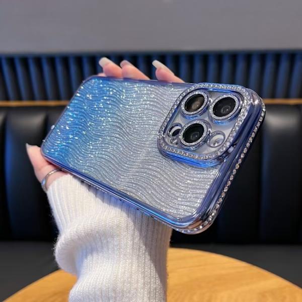 iPhone 16 Pro Max Skal med Diamant Vattenvåg Gradient Glitter Blå