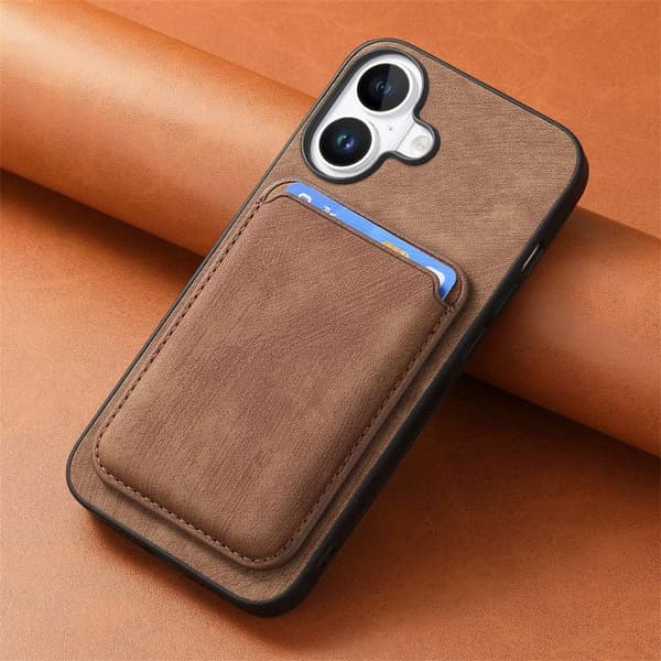 iPhone 17 Retro Läderkortväska Magnetisk Skal Brun