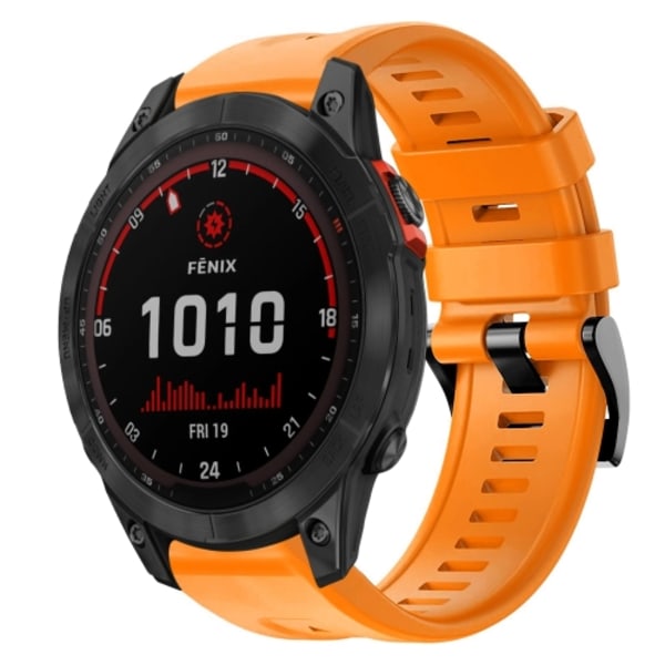 För Garmin Fenix ​​7 Solar Metal Spänne Enfärgad Silikon Watch Band Orange