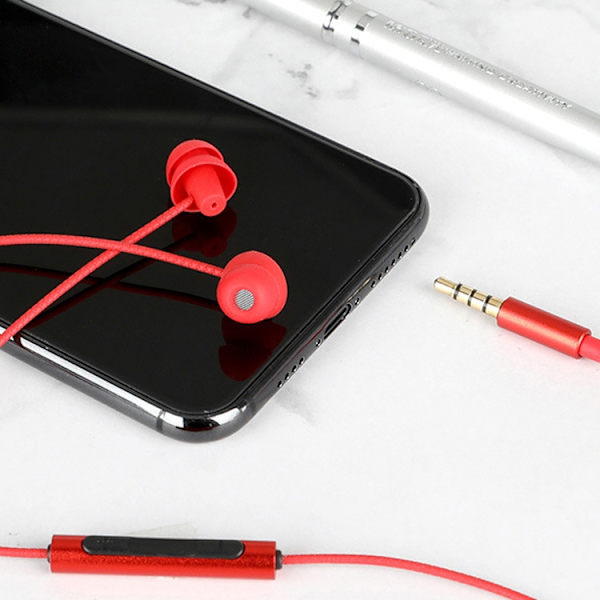 EN3900 3,5 mm plugg in-ear trådbunden kontrollhörlurar med mikrofon Röd