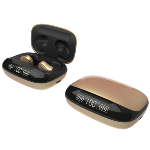 T20 TWS Bluetooth 5.0 Touch Trådlösa Bluetooth-hörlurar med tre LED-batteridisplay och laddningsbox, samtal och röstassistent Champagne guld