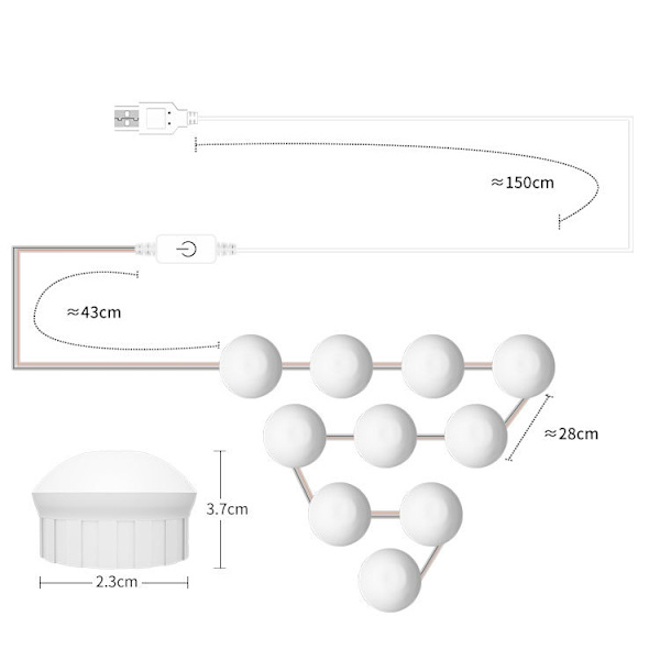 2 LED-lampor spegel frontljus dimbar smink spegel USB touch-kontroll ljus (vitt ljus)