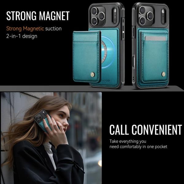 iPhone 18 Pro / iPhone 17 Pro Skal - brittisk stil med RFID MagSafe kortficka av PU - JEEHOOD Grön