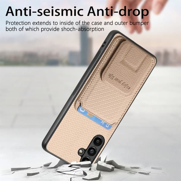 Samsung Galaxy Note20 Ultra Skal i Kolfiber med Kortficka och Fällbart Ställ Kaki