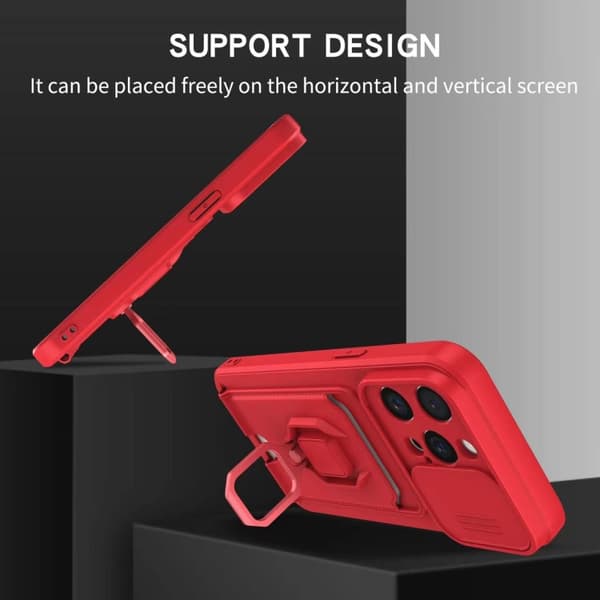 iPhone 16 Pro Skal med Sliding Camshield Magnetisk Kortficka Silikon Mörk nattgrön