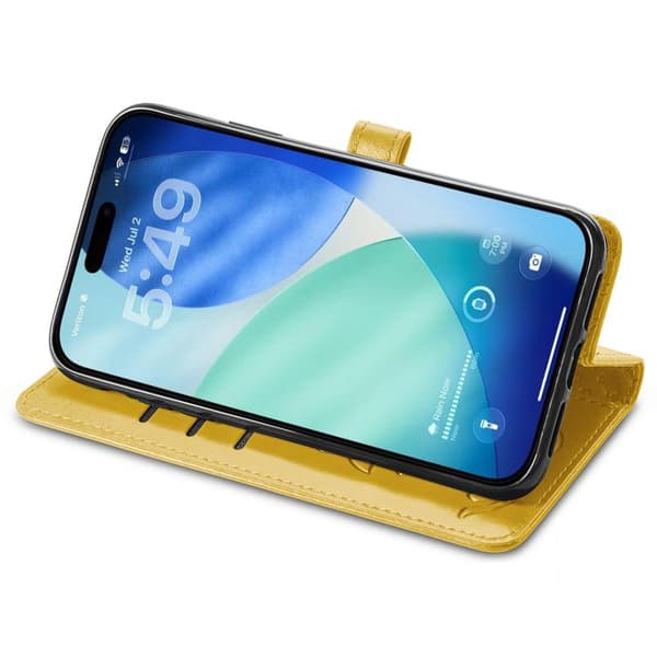 iPhone 18 Pro Max / iPhone 17 Pro Max Skal läderfodral med präglade katter och hundar Gul