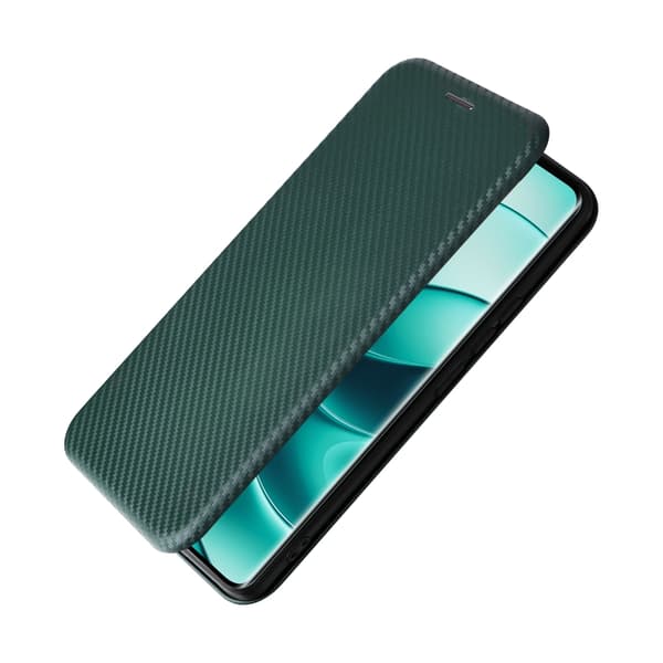 Redmi Note 14 Pro 4G Global - Flip Läderfodral med Kolfibertextur Grön