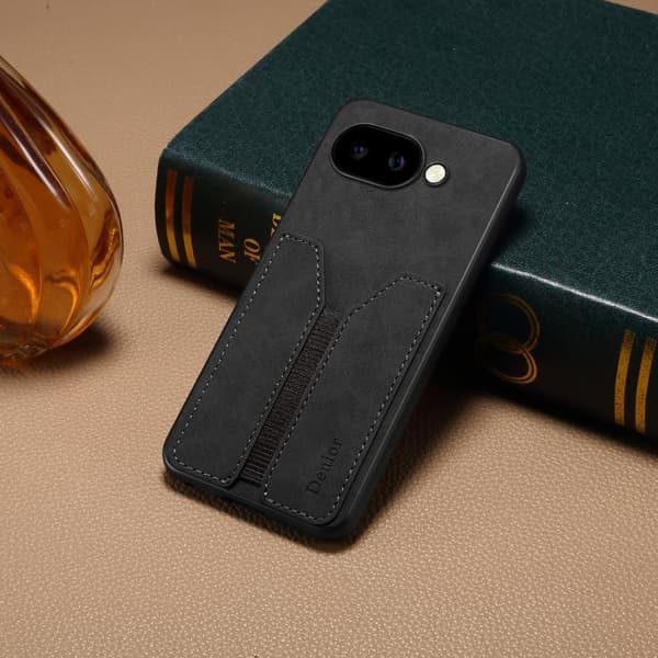 för Pixel 9a Skal - Denior D07 DV Elastisk Kortfack PU Baksida Svart