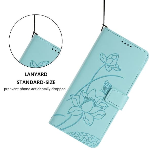 iPhone 18 Pro Max / iPhone 17 Pro Max Skal Läderfodral med Lotus Prägling och Lanyard Grön