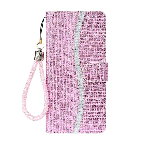 iPhone 17 Air Skal läderfodral med glittrande pulver Rosa