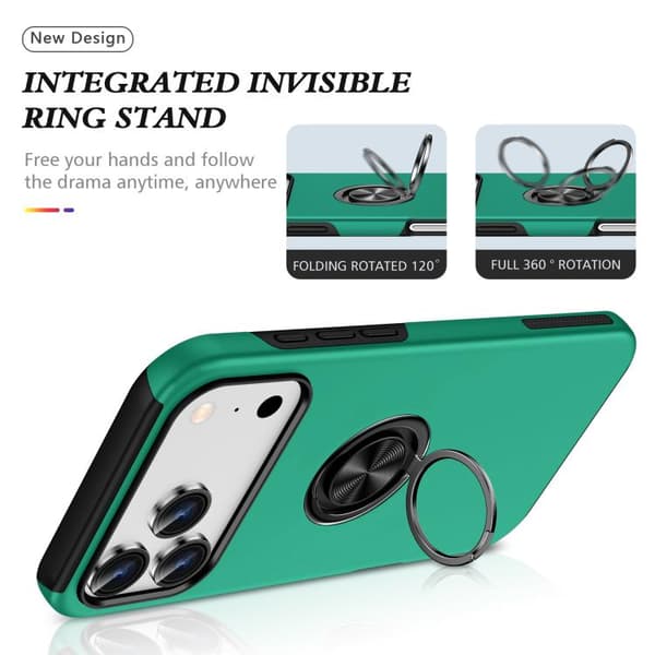 iPhone 18 Pro Max / iPhone 17 Pro Max Skal - PC + TPU med osynlig ringhållare Mörkgrön