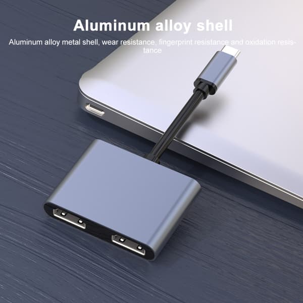 4-i-1 Multifunktionell USB-C / Typ-C till PD USB-C / Typ-C + USB 3.0 + Dubbel HDMI Hub Dockningsstation (Vit)