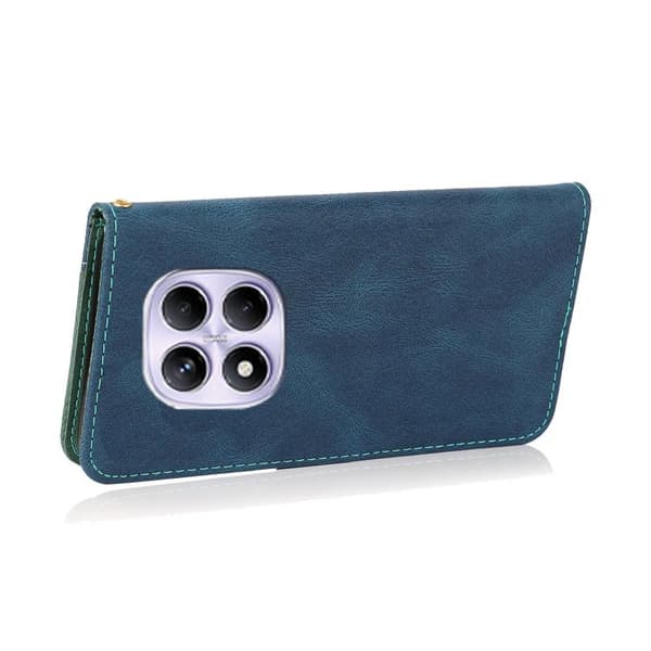 Redmi Note 14 Pro 4G - Dubbelfärgad Sömmad Läderfodral Blågrön