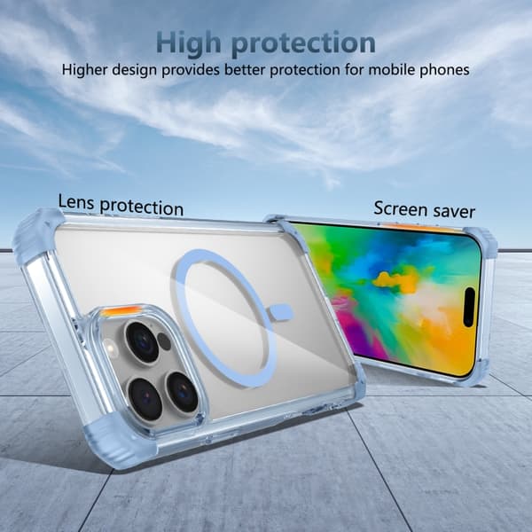 iPhone 16 Pro Transparent MagSafe Magnetisk Skal Blå