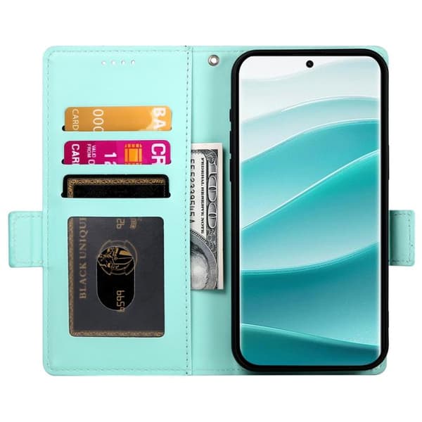 Redmi Note 14 Pro 4G - Magnetisk Frostad Läderfodral med Sidobuckle Mintgrön