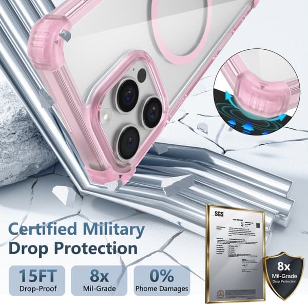 iPhone 16 Pro Max Transparent MagSafe Magnetisk Skal Rosa