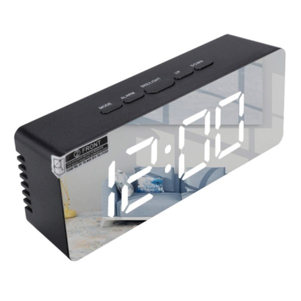 TS-S69-HW Multifunktionell LED-väckarklocka Batteri / Plug-in Laddning Dubbelsidig Makeup Spegel Klocka(Grå Vit)