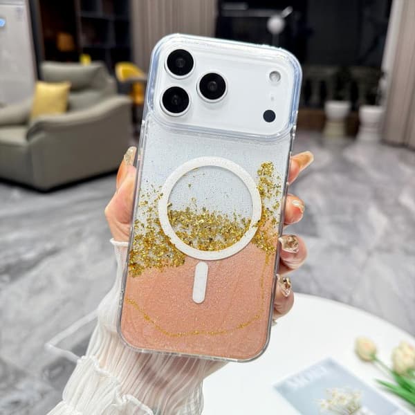 iPhone 18 Pro Max / iPhone 17 Pro Max Skal - Guld med MagSafe Hybrid Clear TPU Rosa