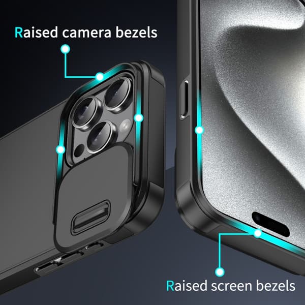 iPhone 16 Pro Max Skal med Sliding Camshield TPU + PC - Skyddande Mobilskal Blå