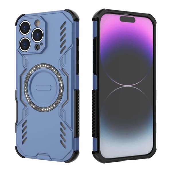 iPhone 16 Pro Butterfly Armor MagSafe Magnetisk Ring Stötsäker Skal Blå