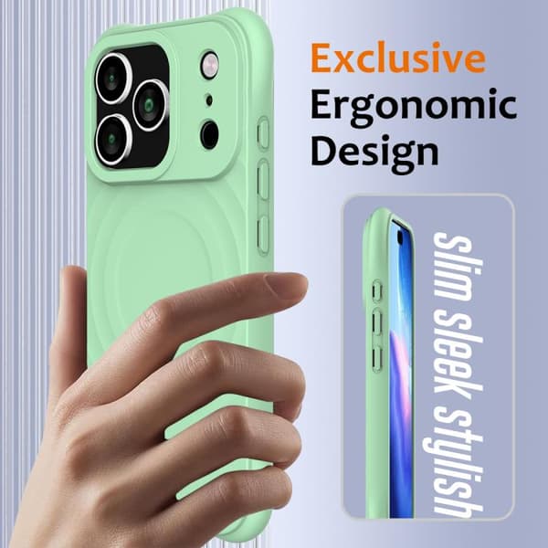 iPhone 18 Pro Max / iPhone 17 Pro Max Skal - Vågtextur med MagSafe Magnetisk Flytande Silikon Grön