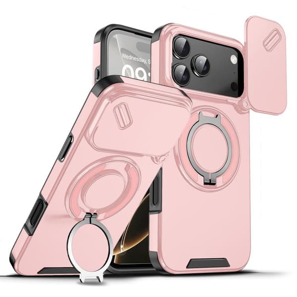 iPhone 18 Pro / iPhone 17 Pro Skal med Sliding Camshield Ring Holder Rosa