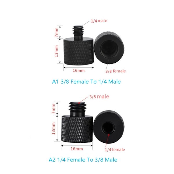 10 st skruvadapter 1/4 hona till 3/8 hane skruv Svart