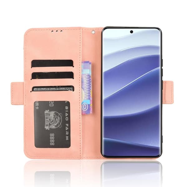 Redmi Note 14 Pro+ 5G - Läderfodral med Kalvskinnsstruktur och Kortfack Rosa