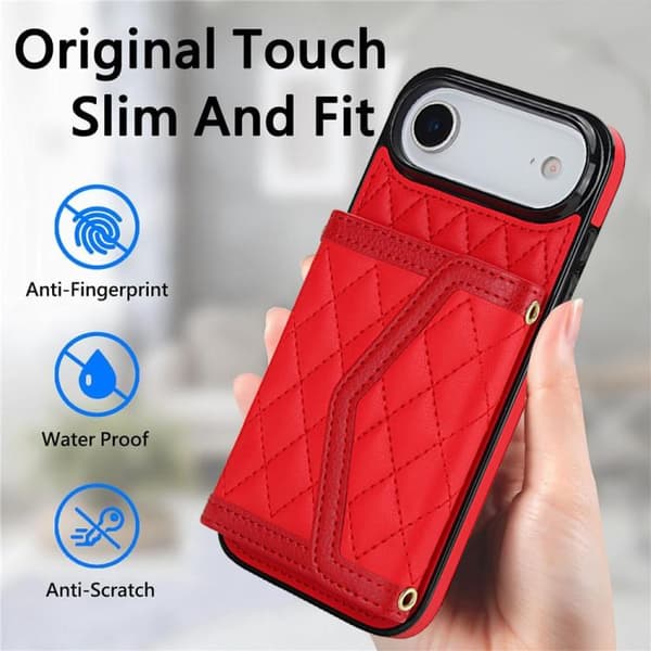 iPhone 17 Air Skal med Rhombisk Textur och Lång Rem Röd