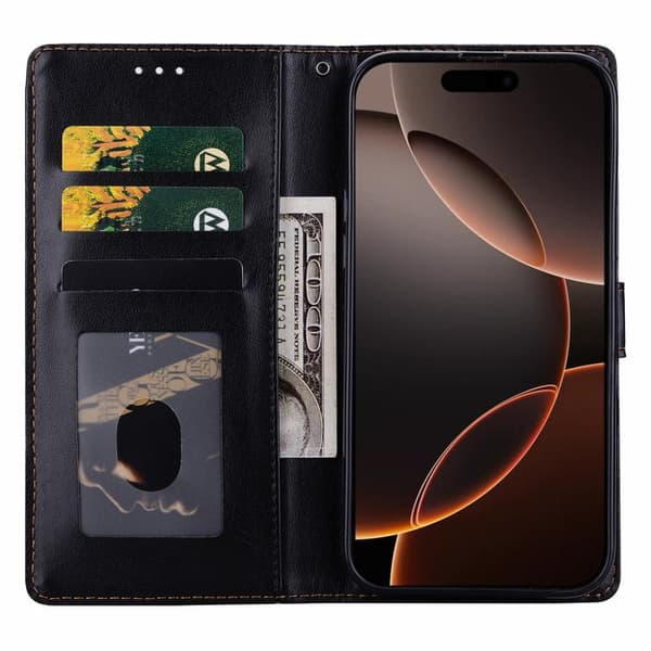 iPhone 18 Pro Max / iPhone 17 Pro Max Skal läderfodral - präglat rutmönster Svart