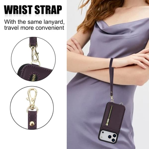 iPhone 18 Pro Max / iPhone 17 Pro Max Skal med Zipper och Dubbel Lanyard Mörklila