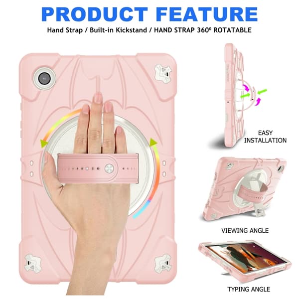 Samsung Galaxy Tab A8 Bat Hand Grip Ställning Tabletfodral Rosa Vit