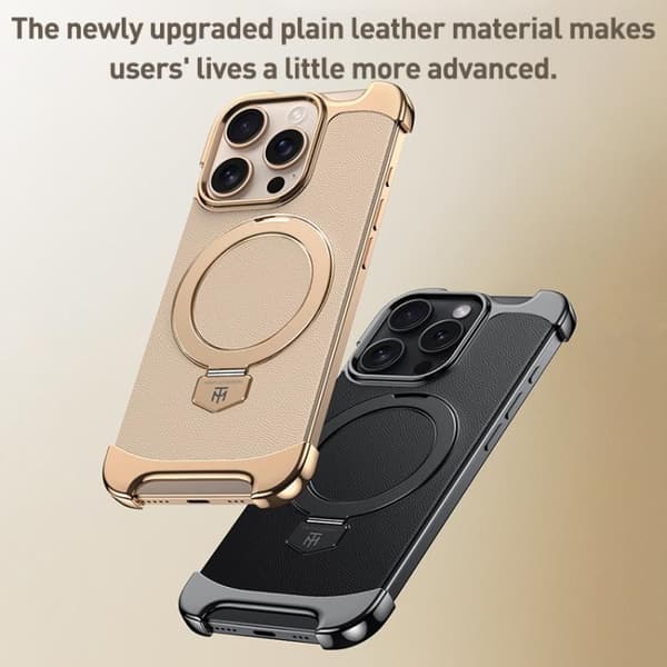 iPhone 17 Pro Max Skal läderfodral med gränslös MagSafe-ringhållare Svart