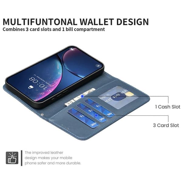 iPhone 17 Pro Max Skal läderfodral med fyrklöverprägling Blå