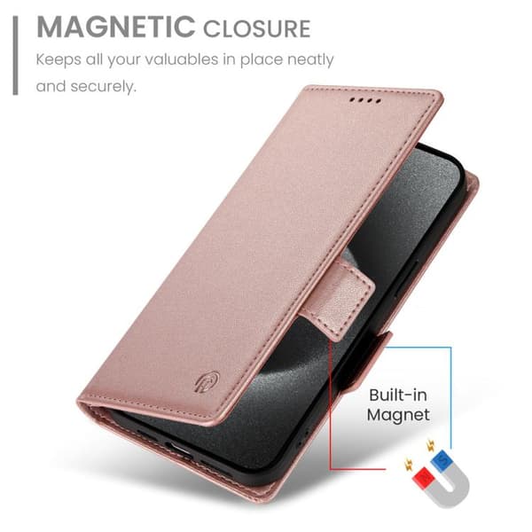 iPhone 18 Pro Max / iPhone 17 Pro Max Skal läderfodral med sidobuckle - magnetisk frostad läder Roséguld