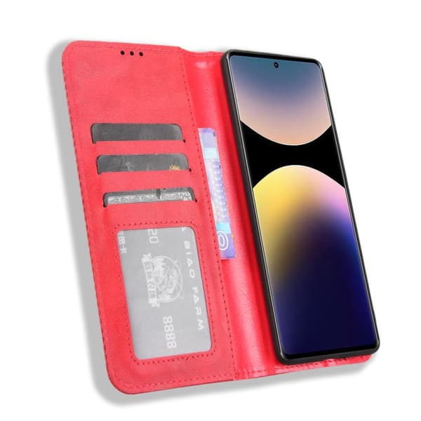 Redmi Note 14 Pro 4G - Magnetisk Spänne Retro Textur Läder fodral Röd