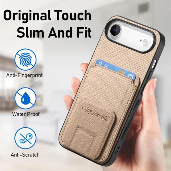 iPhone 17 Air Skal - Kolfiber med Fällbart Ställ Kaki