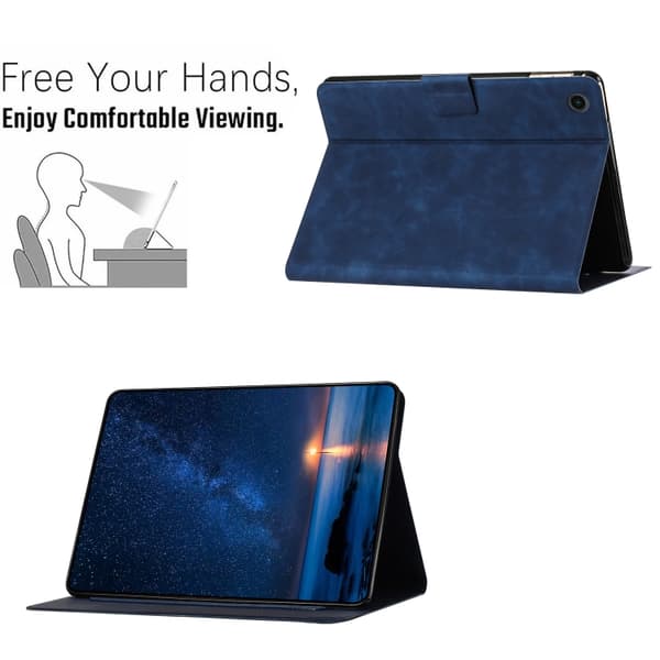 Samsung Galaxy Tab A9+ / A11+ Prägad Katt Läderfodral Blå