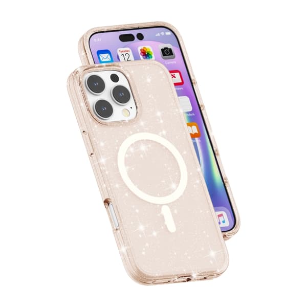 iPhone 16 Pro Max Terminator Stil Glitter Pulver MagSafe Magnetisk Skal Guld