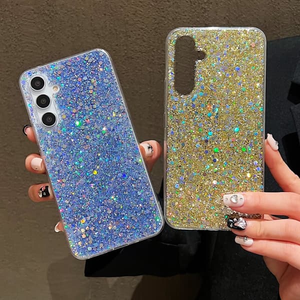 Samsung Galaxy A54 5G Skal med Glitter och Epoxy TPU Blå