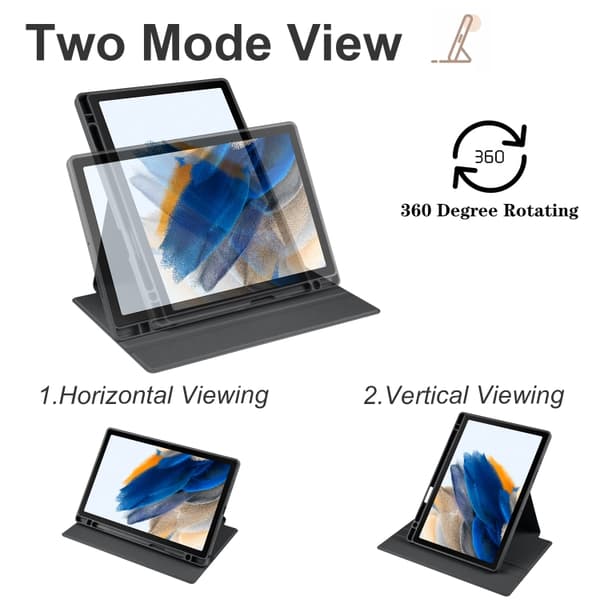 Samsung Galaxy Tab A8 360° Rotationsskydd i läder Svart