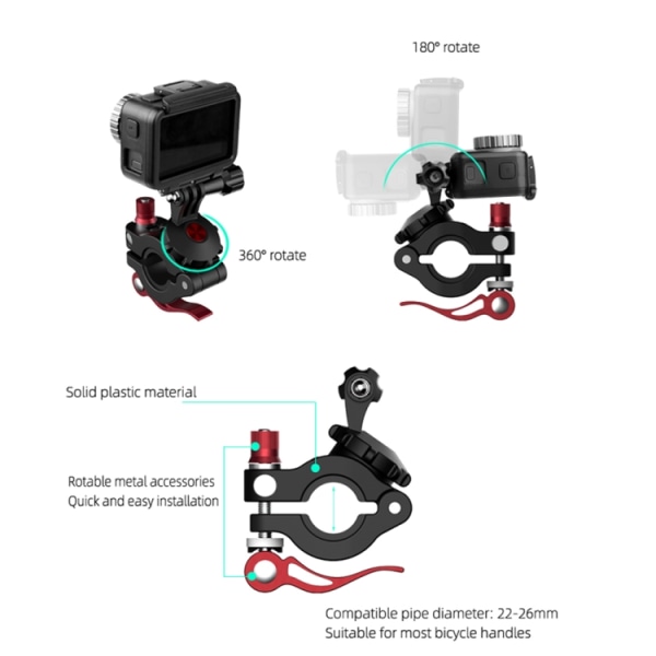Sunnylife TY-Q9266 för Insta360 GO / DJI Osmo Action / GoPro Mount Bracket Stabilizer Cykelklämma med skruv