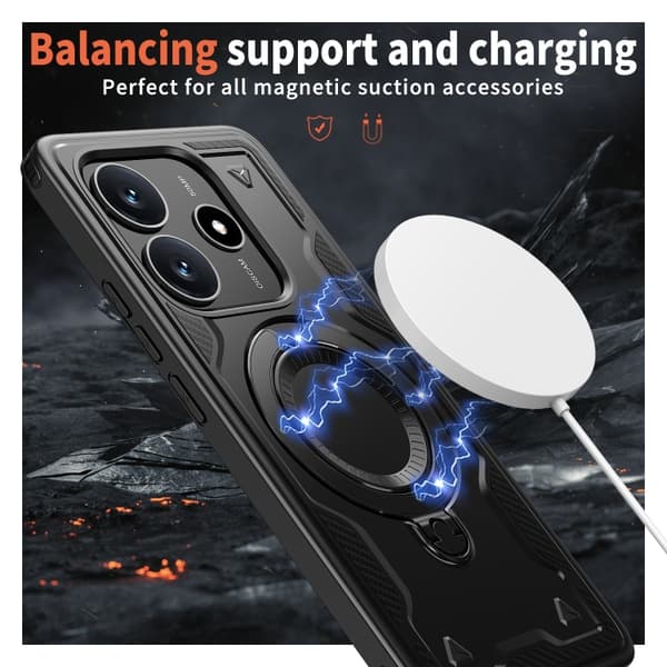 Redmi Note 14 5G - PC Hybrid TPU Armor MagSafe Ringhållare fodral Svart