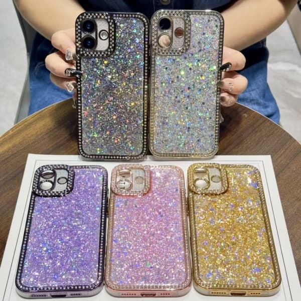 iPhone 16 Pro Max Diamant Glittrande Paljetter TPU Skal Silver